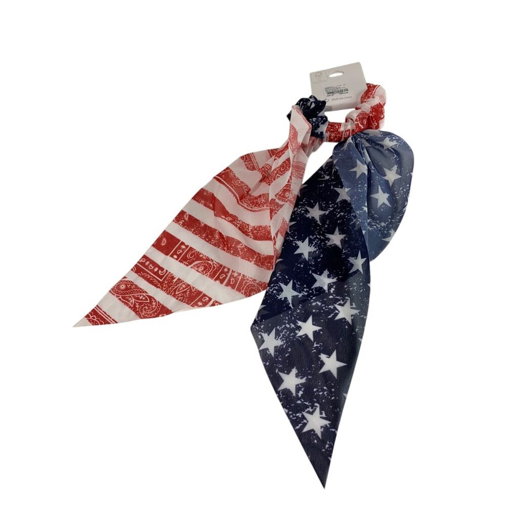 Claires New Hair Elastics Sheer Fabric Cover Train Tail Stars Stripes Patriotic